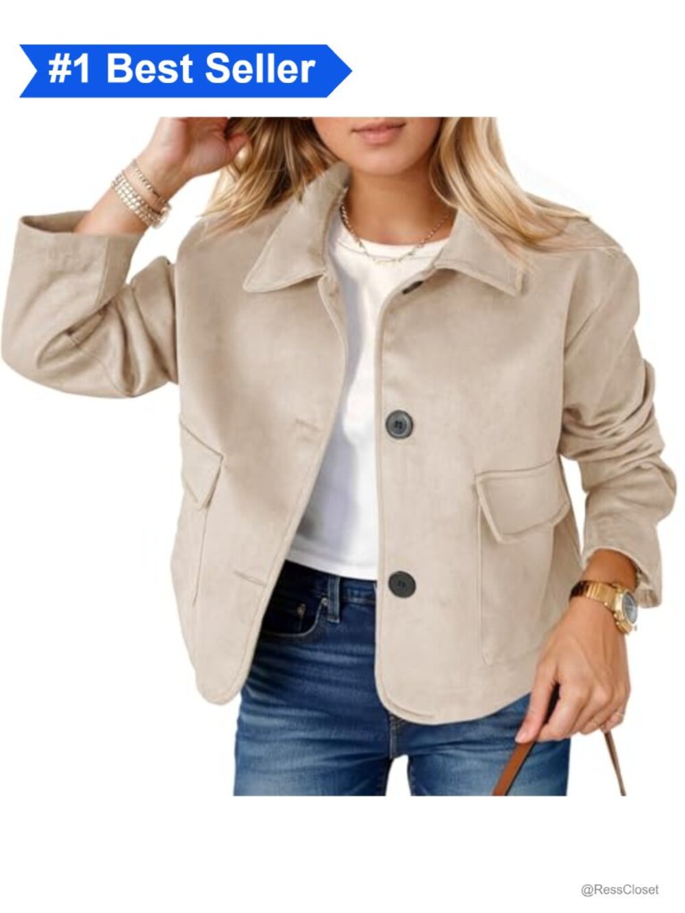 Faux Suede Cropped Button Down Jacket Casual Long Sleeve Shacket